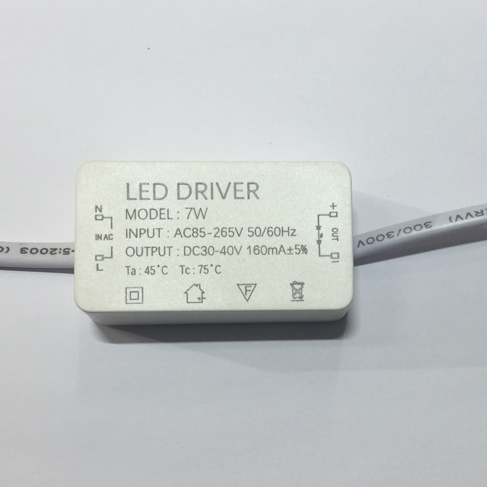 Driver p/Lámpara LED, IP20, 7W, 85-265Vac, Output: 30-40Vdc, 160mA