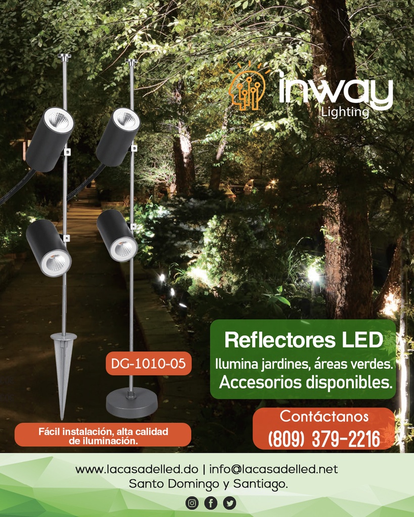 Reflector COB LED p/Base de Jardín, DG-1010-05, 5W, CW 6000K, 100-265Vac, IP65, 24 Grados, Diámetro: 44mm, Gris Oscuro, Material: Aluminio