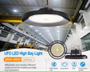 Lámpara High Bay SMD LED, Tipo UFO, 150W / 200W / 250W, Múltiple CCT WW 3000K / NW 4000K / CW 6000K, 100-277Vac, IP65, 90 Grados