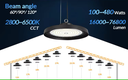 Lámpara High Bay SMD LED, Tipo UFO, 150W / 200W / 250W, Múltiple CCT WW 3000K / NW 4000K / CW 6000K, 100-277Vac, IP65, 90 Grados
