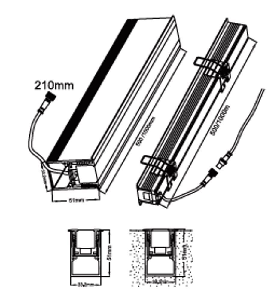 Barra LED, p/Empotrar de Exterior, 24W, CW 6000K, 24Vdc, IP67, 120 Grados, Dimensiones: 1000x33.2x51mm, Material: Aluminio