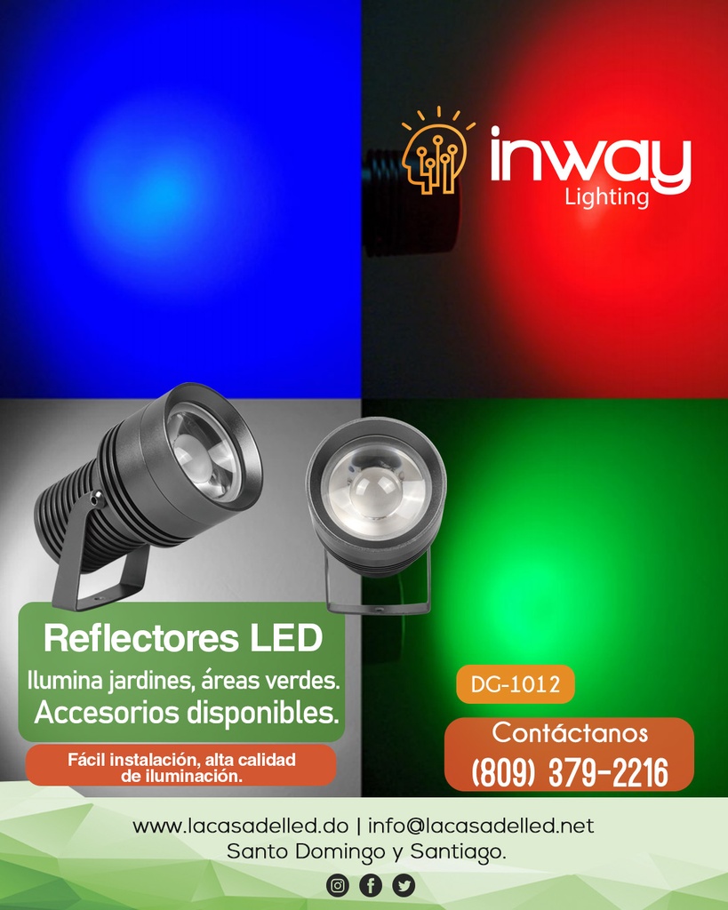 Reflector Circular LED, DG-1012, 12W, RGBW, 12Vdc, IP67, 30 Grados, Diámetro: 61mm, Gris Oscuro, Material: Aluminio, No incluye controlador