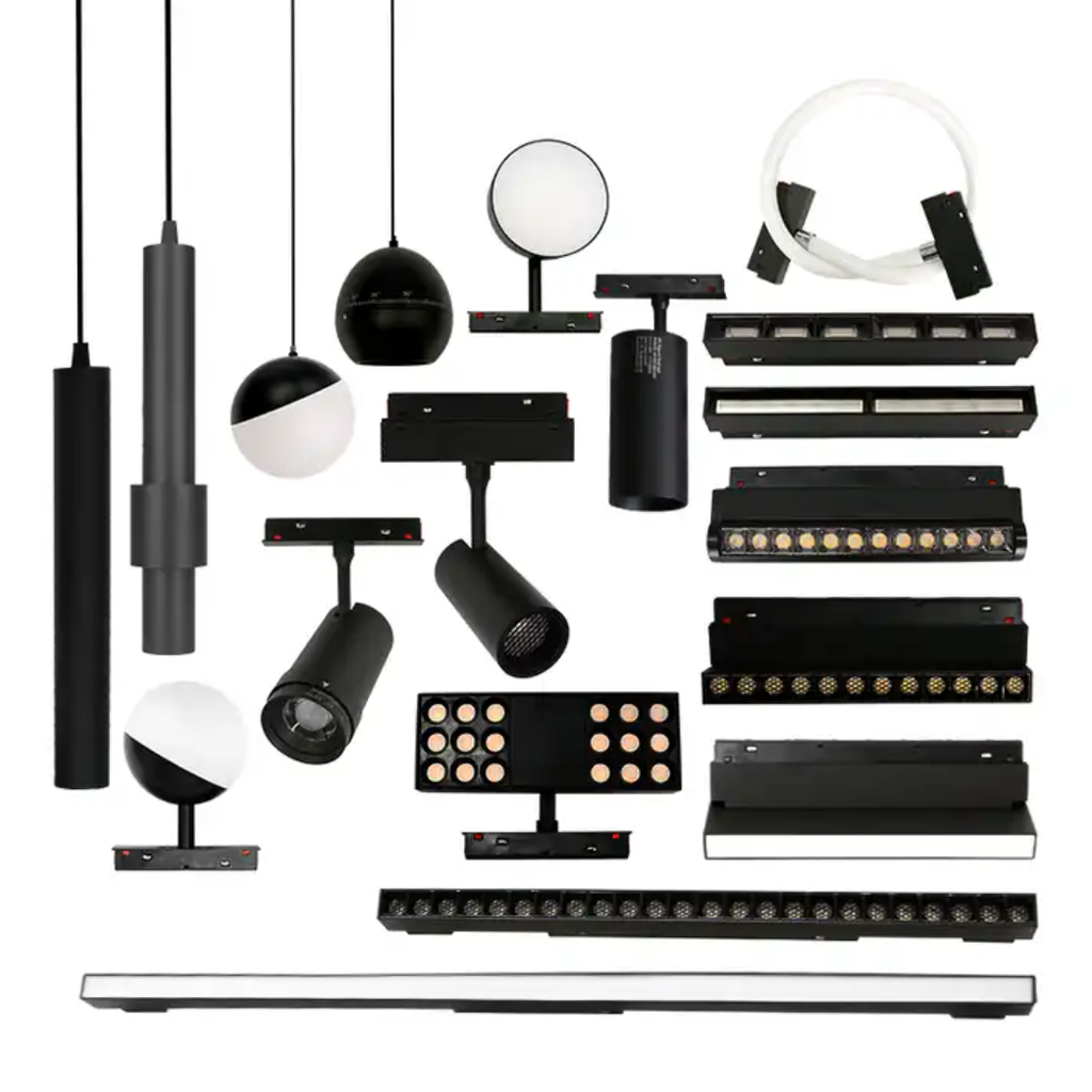 Lámpara Lineal Magnética LED p/Riel de 20mm de ancho con Rejilla, 12W, 8.77&quot;(223mm), Múltiple CCT WW 3000K / NW 4000K / CW 6000K, 48Vdc, Instalación: Empotrar o Superficie, 24 Grados, Negra