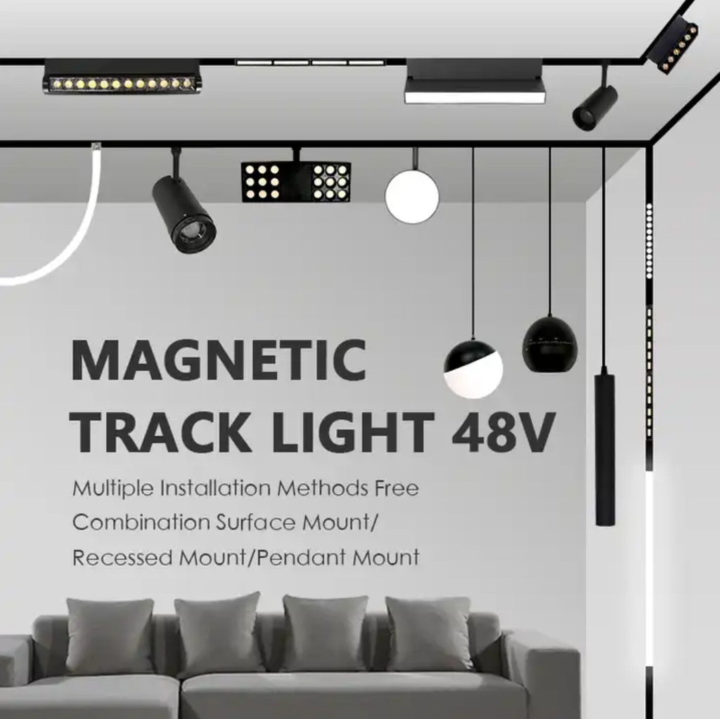 Lámpara Lineal Magnética LED p/Riel de 20mm de ancho con Rejilla, 12W, 8.77&quot;(223mm), Múltiple CCT WW 3000K / NW 4000K / CW 6000K, 48Vdc, Instalación: Empotrar o Superficie, 24 Grados, Negra