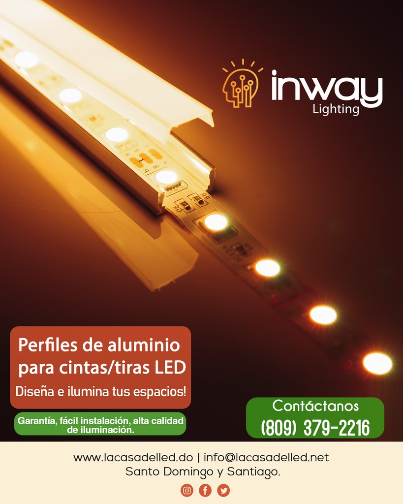 Perfil de Aluminio p/Cinta LED con PCB de 10-15mm, DG-C2625B, Medidas: 26x25x2500mm, p/Colgar, incluye: difusor opal con nivel de transparencia de un 65%, 2 tapas terminales, 4 clips y 4 tornillos, Plateado