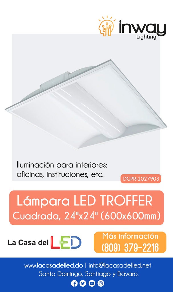Troffer Panel LED Cuadrado p/Empotrar, 25W / 30W / 40W, Múltiple CCT NW 4000K / 5000K / CW 6000K, 125Lm/w, 100-277Vac, Dimmable de 0-10Vdc, 24&quot;x24&quot;(600x600mm), Borde Blanco