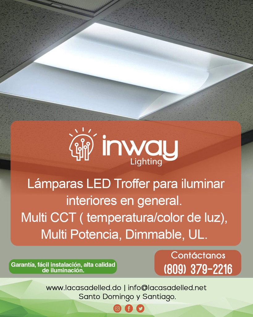 Troffer Panel LED Cuadrado p/Empotrar, 25W / 30W / 40W, Múltiple CCT NW 4000K / 5000K / CW 6000K, 125Lm/w, 100-277Vac, Dimmable de 0-10Vdc, 24&quot;x24&quot;(600x600mm), Borde Blanco