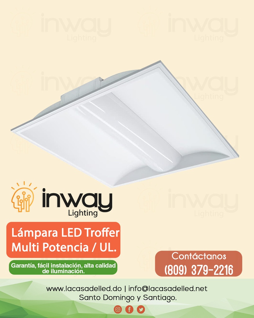 Troffer Panel LED Cuadrado p/Empotrar, 25W / 30W / 40W, Múltiple CCT NW 4000K / 5000K / CW 6000K, 125Lm/w, 100-277Vac, Dimmable de 0-10Vdc, 24&quot;x24&quot;(600x600mm), Borde Blanco