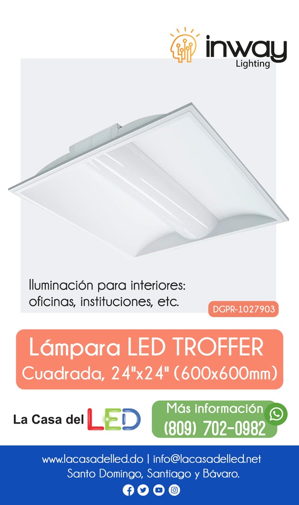 Troffer Panel LED Cuadrado p/Empotrar, 25W / 30W / 40W, Múltiple CCT NW 4000K / 5000K / CW 6000K, 125Lm/w, 100-277Vac, Dimmable de 0-10Vdc, 24&quot;x24&quot;(600x600mm), Borde Blanco