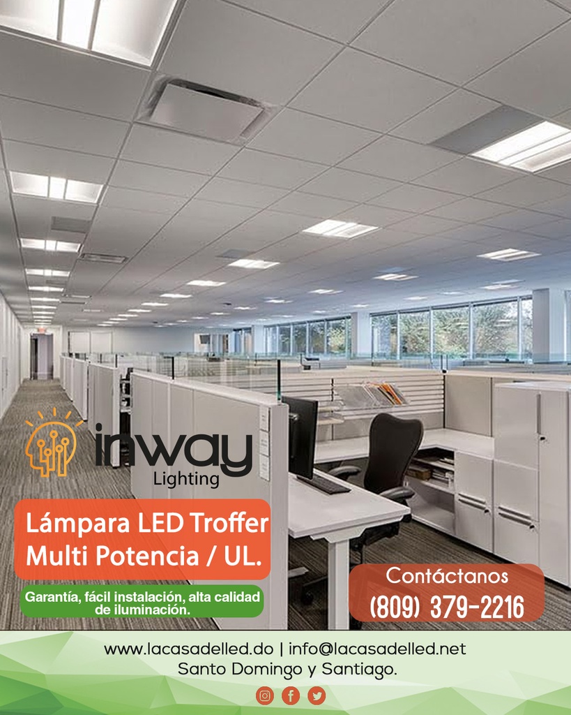 Troffer Panel LED Cuadrado p/Empotrar, 25W / 30W / 40W, Múltiple CCT NW 4000K / 5000K / CW 6000K, 125Lm/w, 100-277Vac, Dimmable de 0-10Vdc, 24&quot;x24&quot;(600x600mm), Borde Blanco