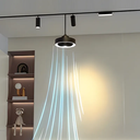 Lámpara Colgante Magnética LED Circular con abanico, 20mm de ancho, 10W, 4000K Blanco Natural, 48Vdc, 120 Grados, Dimensiones: 150-205x150mm, Negro