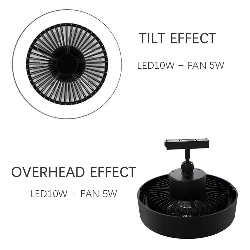 Lámpara Colgante Magnética LED Circular con abanico, 20mm de ancho, 10W, 4000K Blanco Natural, 48Vdc, 120 Grados, Dimensiones: 150-205x150mm, Negro