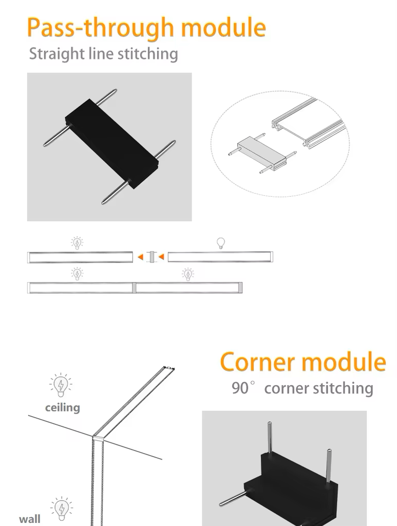 Conector Recto, p/Riel de 27mm de ancho de Lámpara Slim Magnética de 2 cables, 48Vdc, Negro