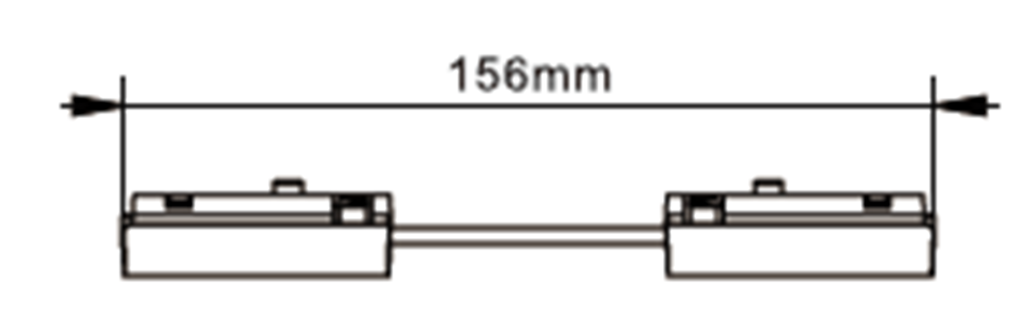 Conector Recto, Doble p/Riel de 60mm de ancho de Lámpara Slim Magnética de 2 cables, 48Vdc, Negro