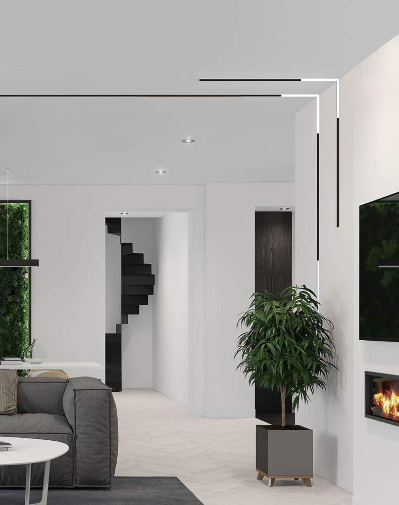 Lámpara Lineal Magnética LED de esquina 90 Grados, 20mm de ancho, 20W, 4000K Blanco Natural, 48Vdc, 120 Grados, Negro