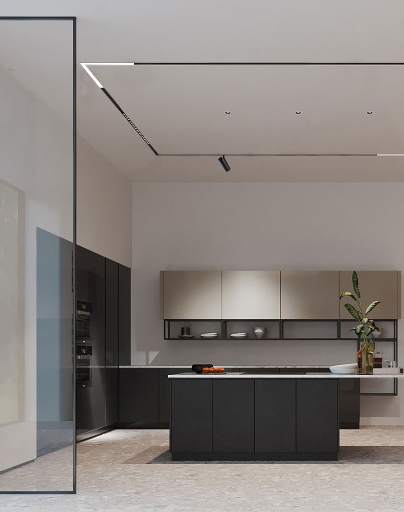 Lámpara Lineal Magnética LED de esquina 90 Grados, 20mm de ancho, 20W, 4000K Blanco Natural, 48Vdc, 120 Grados, Negro