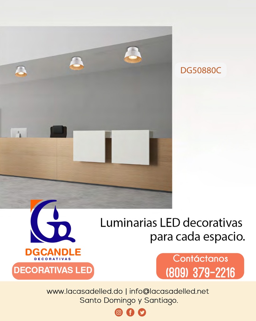 Lámpara LED Decorativa de Superficie, DG50880C, 6W, NW 4000K, 85-265Vac, Dimensiones: Φ150x96mm, IP20, Blanco