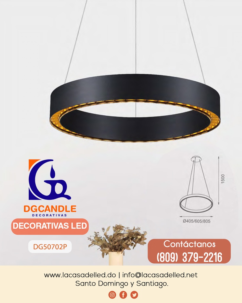 Lámpara LED Decorativa Colgante, DG50702P, 54W, NW 4000K, 85-265Vac, Dimensiones: 805x805x1500mm, IP20, Negro