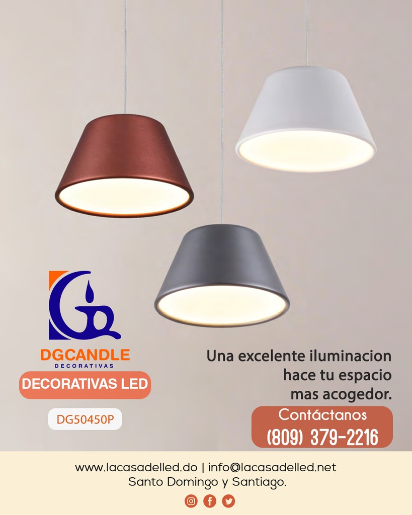 Lámpara LED Decorativa Colgante, DG50450P, 9W, NW 4000K, 85-265Vac, Dimensiones: 160x160x1500mm, IP20, Blanco