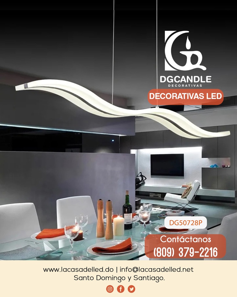 Lámpara LED Decorativa Colgante, DG50728P, 50W, NW 4000K, 85-265Vac, Dimensiones: 1200x95x1200mm, IP20, Blanco