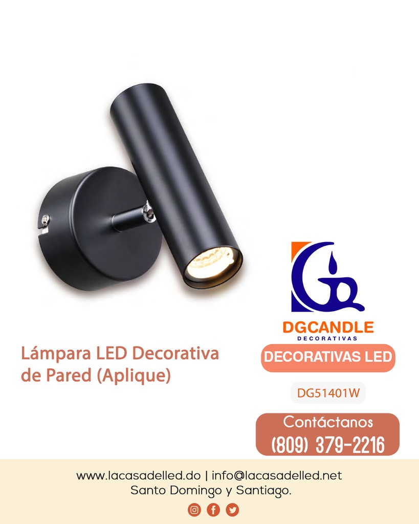 Lámpara LED Decorativa de Pared (Aplique), DG51401W, 5W, NW 4000K, 85-265Vac, Dimensiones: 85x120x150mm, IP20, Negro