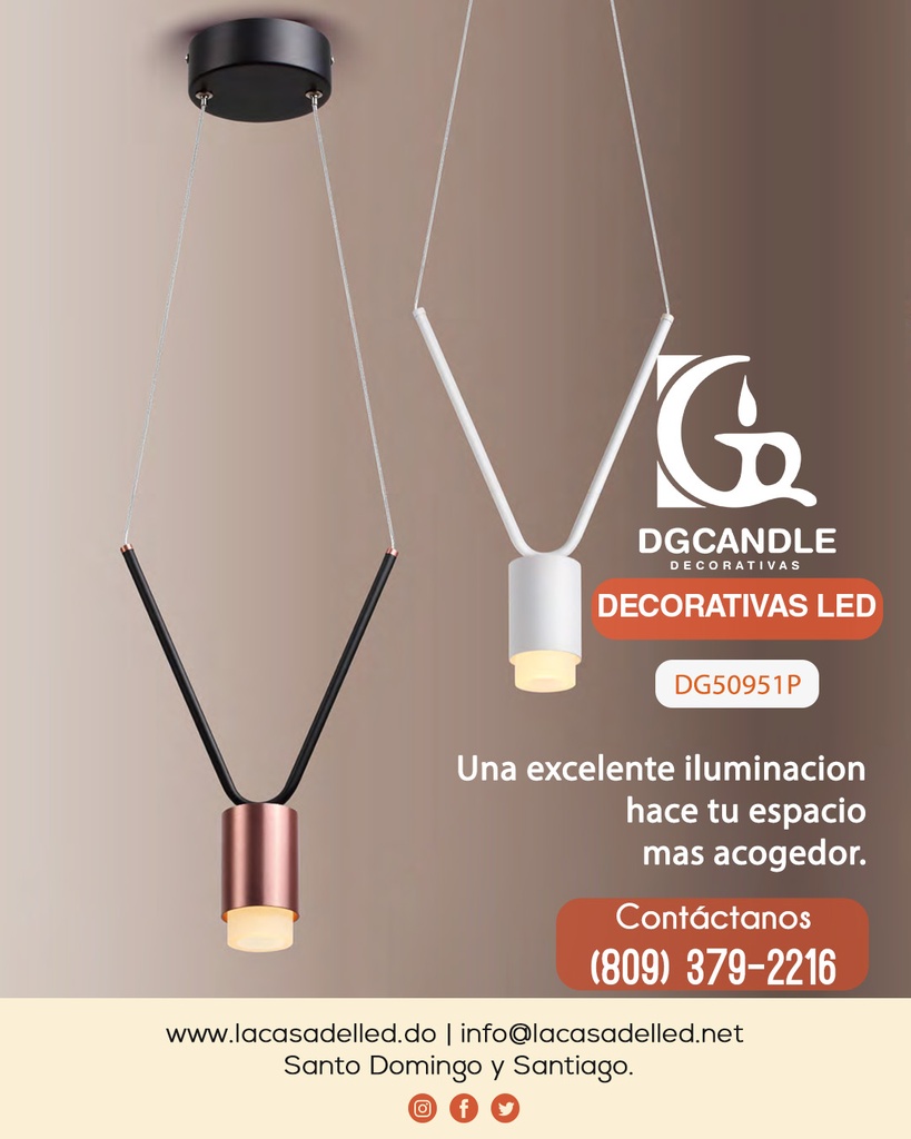 Lámpara LED Decorativa Colgante, DG50951P, 5W, NW 4000K, 85-265Vac, Dimensiones: 212x60x1500mm, IP20, Negro con Rose Gold