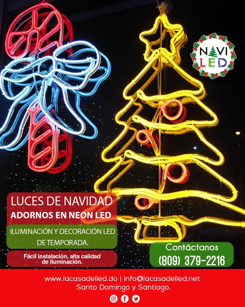 Adorno Navideño en Neón LED p/exterior tipo Arbolito, 35W, 2700K + Rojo, 110Vac, Dimensiones: L70xW55cm