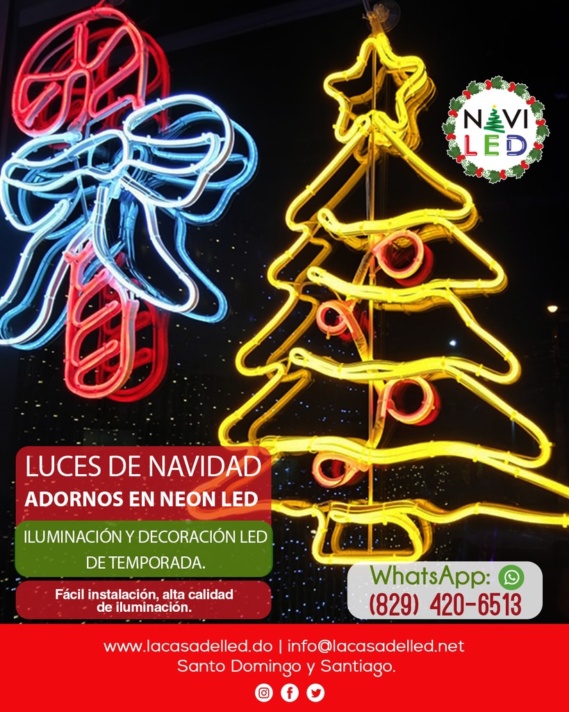 Adorno Navideño en Neón LED p/exterior tipo Arbolito, 35W, 2700K + Rojo, 110Vac, Dimensiones: L70xW55cm