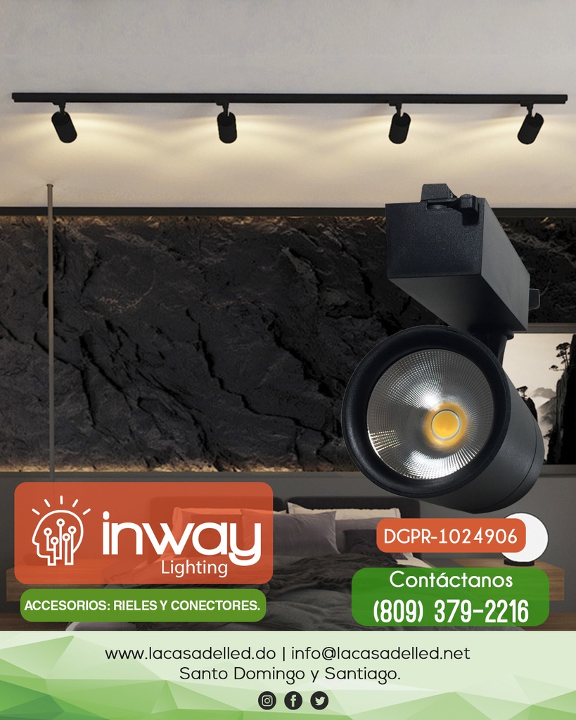 Track Light, tipo COB de 2 cables, 15W, CW 6000K, 100-260Vac, IP20, 38 Grados, Negro, Dimensiones: Φ73x100mm