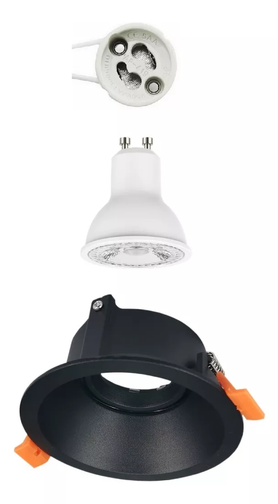 Base Circular p/Empotrar Bombilla, Dirigible, Dimensiones: Φ78x39mm, Negro, Incluye zócalo GU10