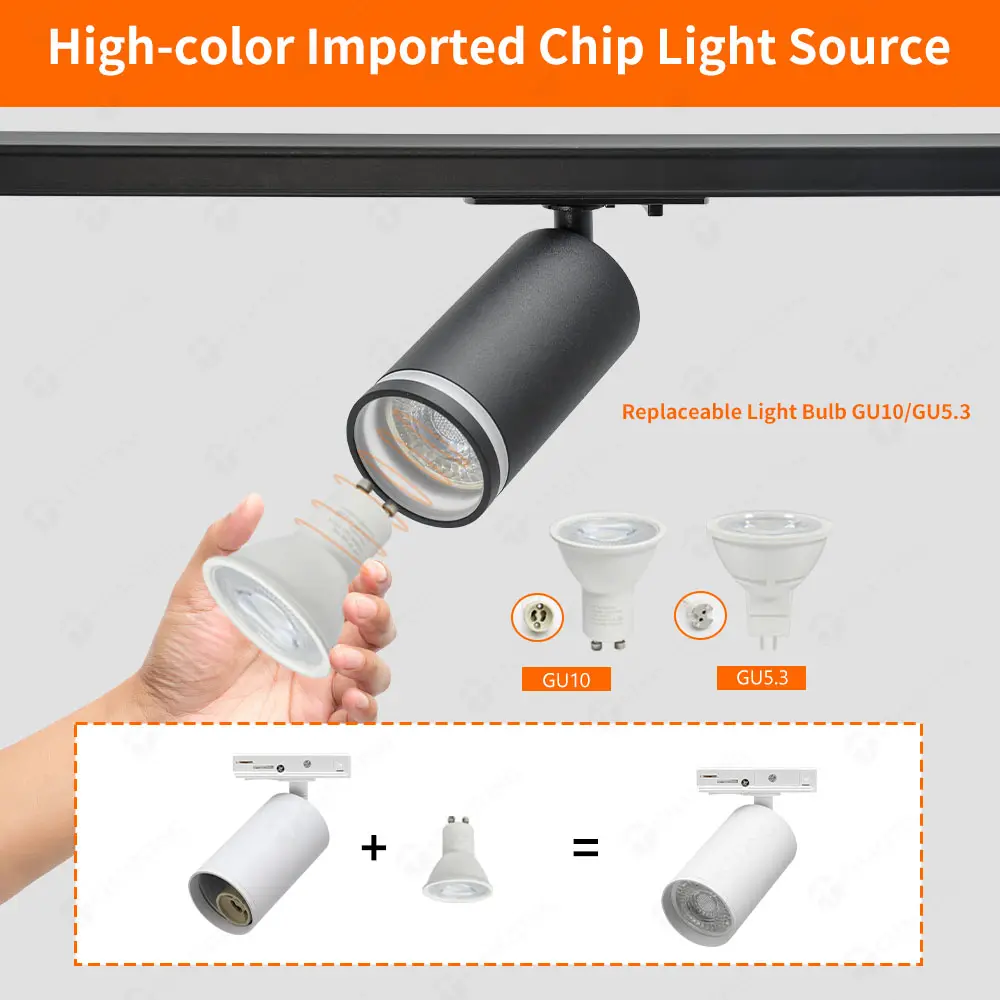 Cajetín p/Track light LED, DG-5425-02, Base: GU10, 2 cables, Dimensiones: Φ55x100mm, Negro