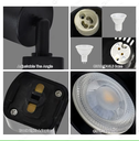 Cajetín p/Track light LED, DG-5425-02, Base: GU10, 2 cables, Dimensiones: Φ55x100mm, Negro
