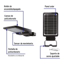 Lámpara Solar de Calle LED de 40W con Panel Integrado de 21W, 13.5V y Sensor de Movimiento, SMD2835 x 90pcs, 5000K, 140x70 Grados, Con Batería de Litio 115.2Wh, 9.6V, 12000mAh, IP65, Negra, 150Lm/W