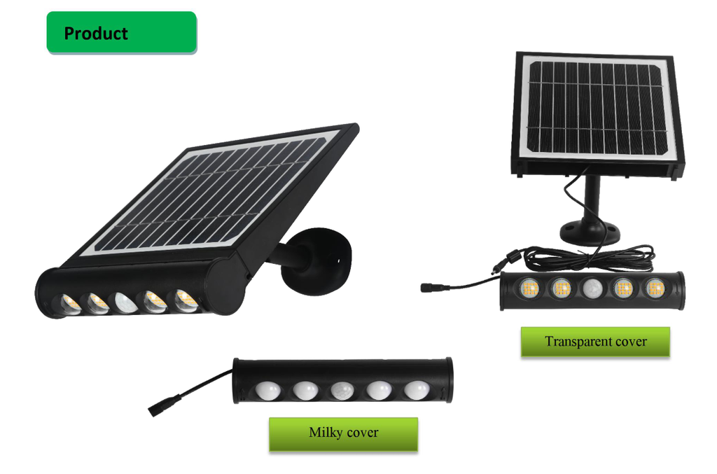 Lámpara Solar LED de Pared (Aplique) de 8W con Panel Solar Integrado de 4.5W, 5.5V y Sensor de Movimiento, 4000K Blanco Natural, 120 Grados, Con Batería de Litio de 14.8Wh, IP65, Dimensiones: 214x268x76mm, Negro