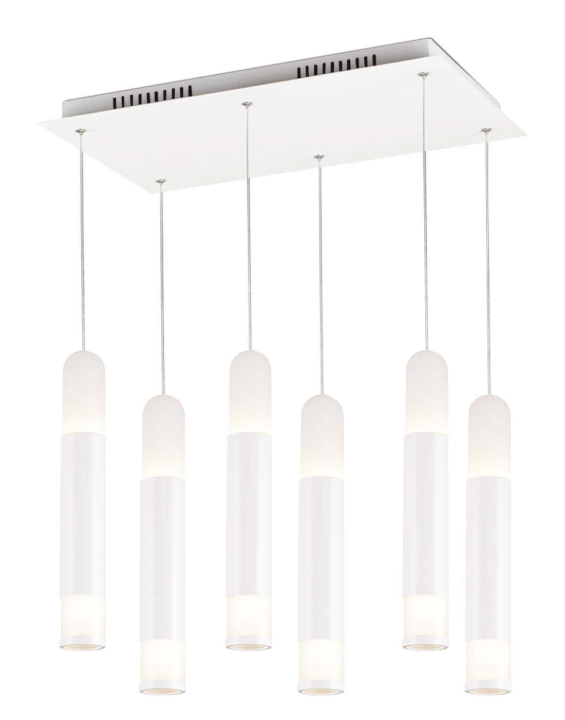 Lámpara LED Decorativa Colgante, DG60666P, 60W, 6x10W, 6000K Blanco Frío, 85-265Vac, Dimensiones: 490x300x1200mm, IP20