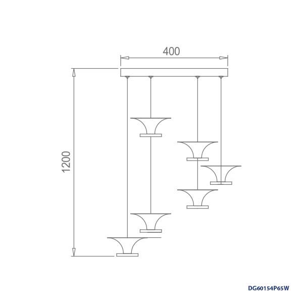 Lámpara LED Decorativa Colgante, DG60154P, 30W, 6x5W, 6000K Blanco Frío, 85-265Vac, Dimensiones: 500x500x1200mm, IP20