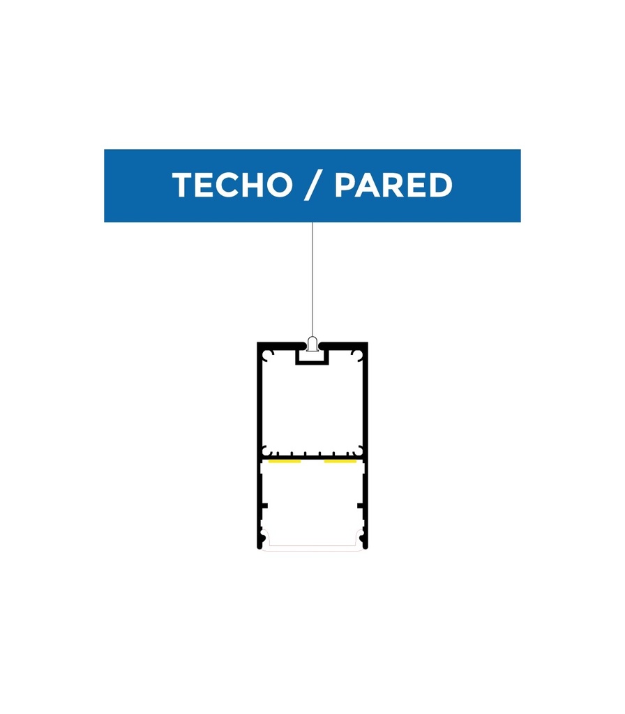 Perfil de Aluminio p/Cinta LED con PCB de 15mm, DG-S7635, Medidas: 76x35x2000mm, p/Superficie, incluye: difusor, 2 tapas terminales y 4 clip