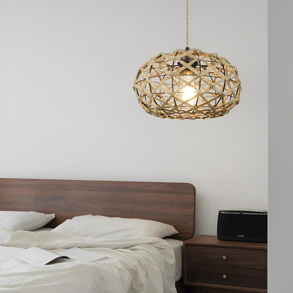 Lámpara Decorativa Artesanal Colgante, Dyson, E27, Dimensiones: 400x200mm, Material: Cuerda de Cáñamo