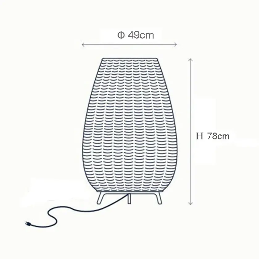 Lámpara Decorativa Artesanal de Piso, Isibani, E27, Dimensiones: 490x780mm, Material: Rattan