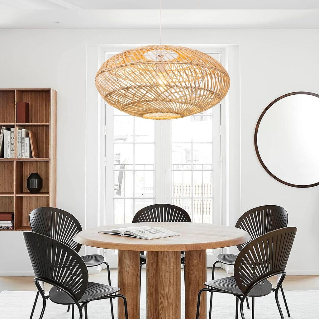 Lámpara Decorativa Artesanal Colgante, Trenzado Mediterráneo, E27, Dimensiones: 600x280mm, Material: Rattan