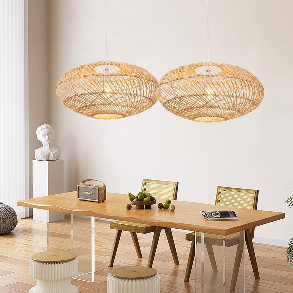 Lámpara Decorativa Artesanal Colgante, Trenzado Mediterráneo, E27, Dimensiones: 600x280mm, Material: Rattan