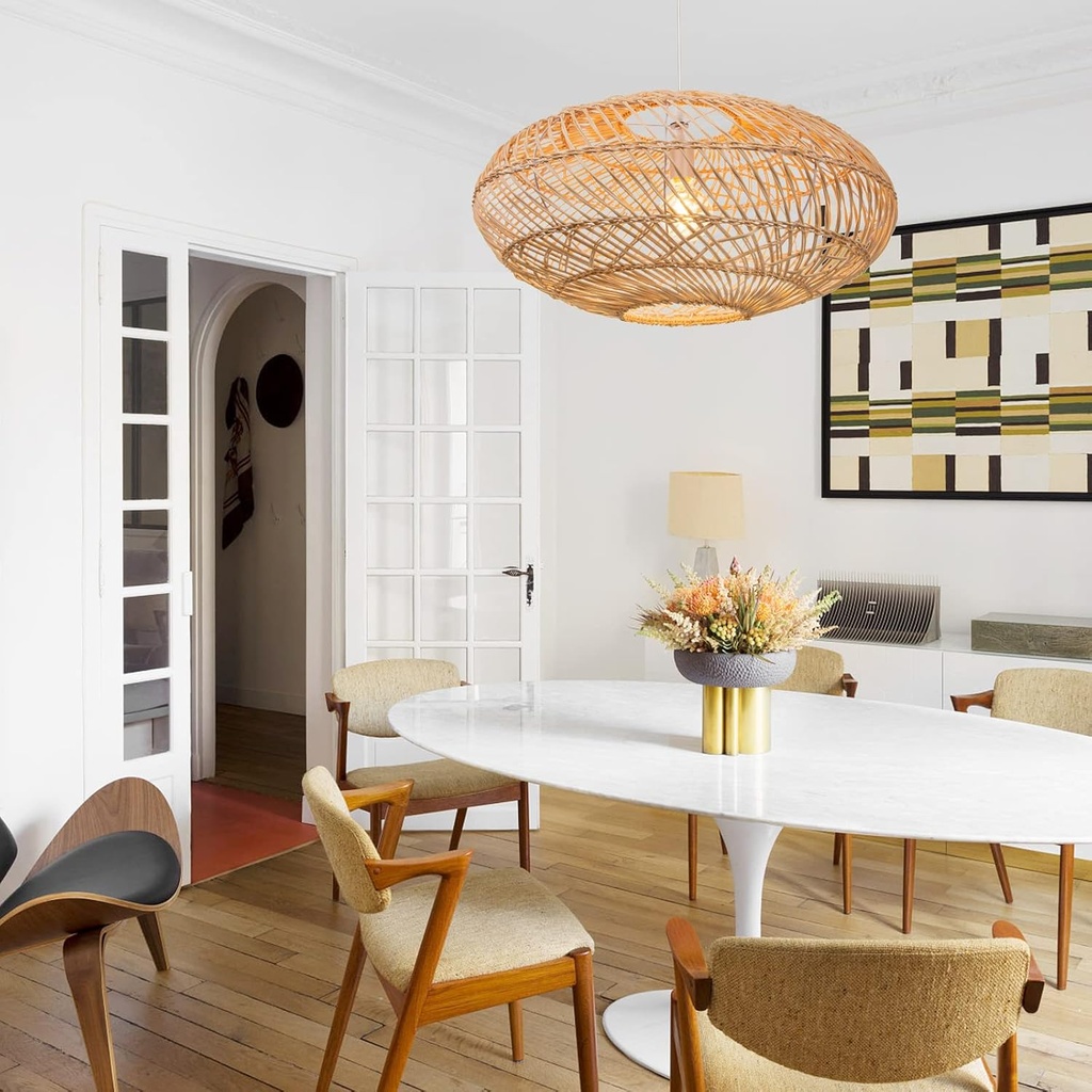 Lámpara Decorativa Artesanal Colgante, Trenzado Mediterráneo, E27, Dimensiones: 600x280mm, Material: Rattan