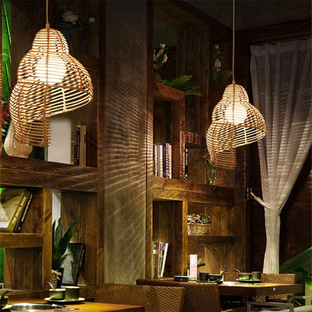 Lámpara Decorativa Artesanal Colgante, Luz de Caracol, E27, Dimensiones: 300x450mm, Material: Rattan