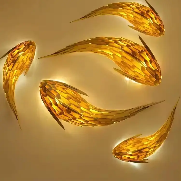 Lámpara Decorativa Artesanal de pared (Aplique), Yin Yang Fish, E27, Dimensiones: 600mm, Material: Madera