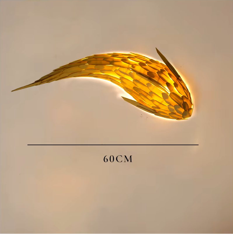 Lámpara Decorativa Artesanal de pared (Aplique), Yin Yang Fish, E27, Dimensiones: 600mm, Material: Madera