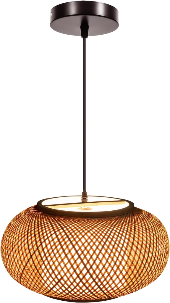 Lámpara Decorativa Artesanal Colgante, Trenzado Elíptico, E27, Dimensiones: 400mm, Material: Bamboo