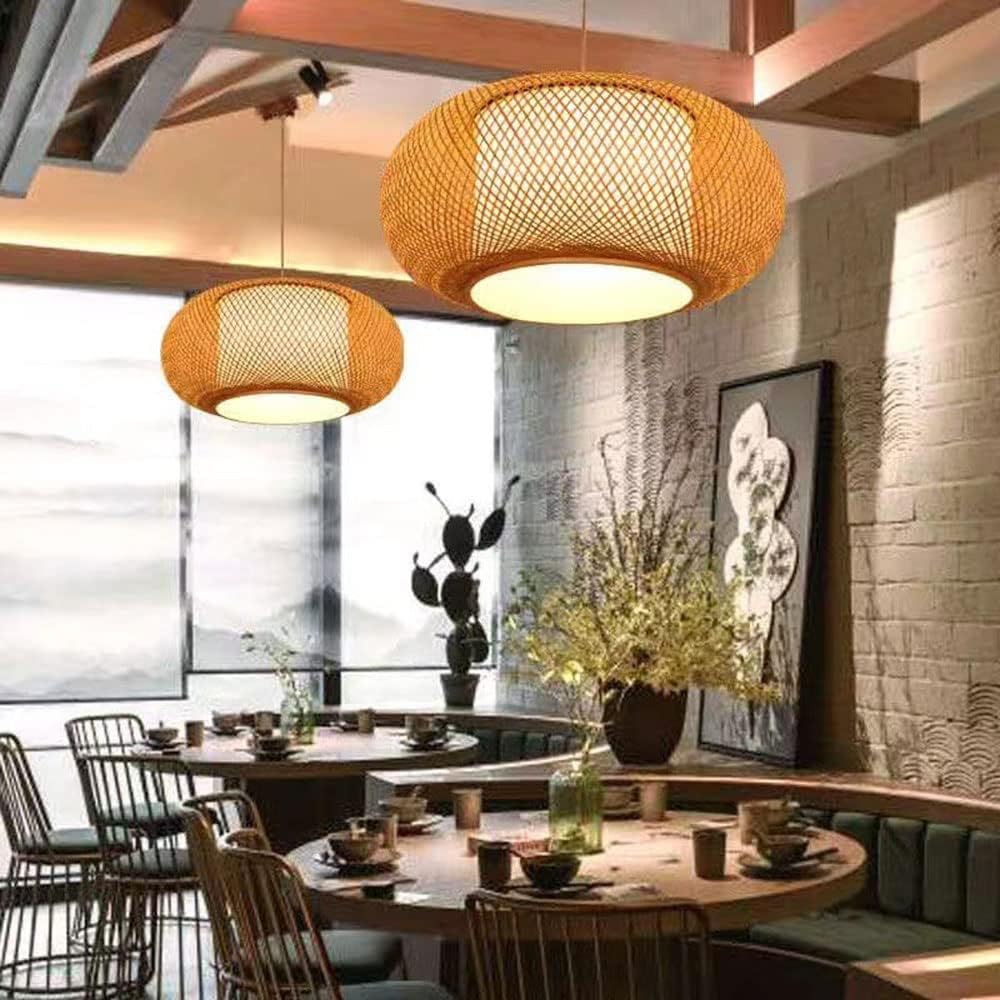 Lámpara Decorativa Artesanal Colgante, Trenzado Elíptico, E27, Dimensiones: 400mm, Material: Bamboo