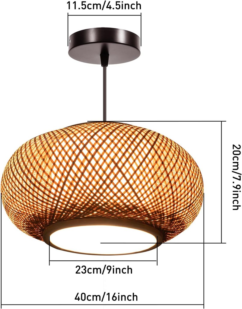 Lámpara Decorativa Artesanal Colgante, Trenzado Elíptico, E27, Dimensiones: 400mm, Material: Bamboo