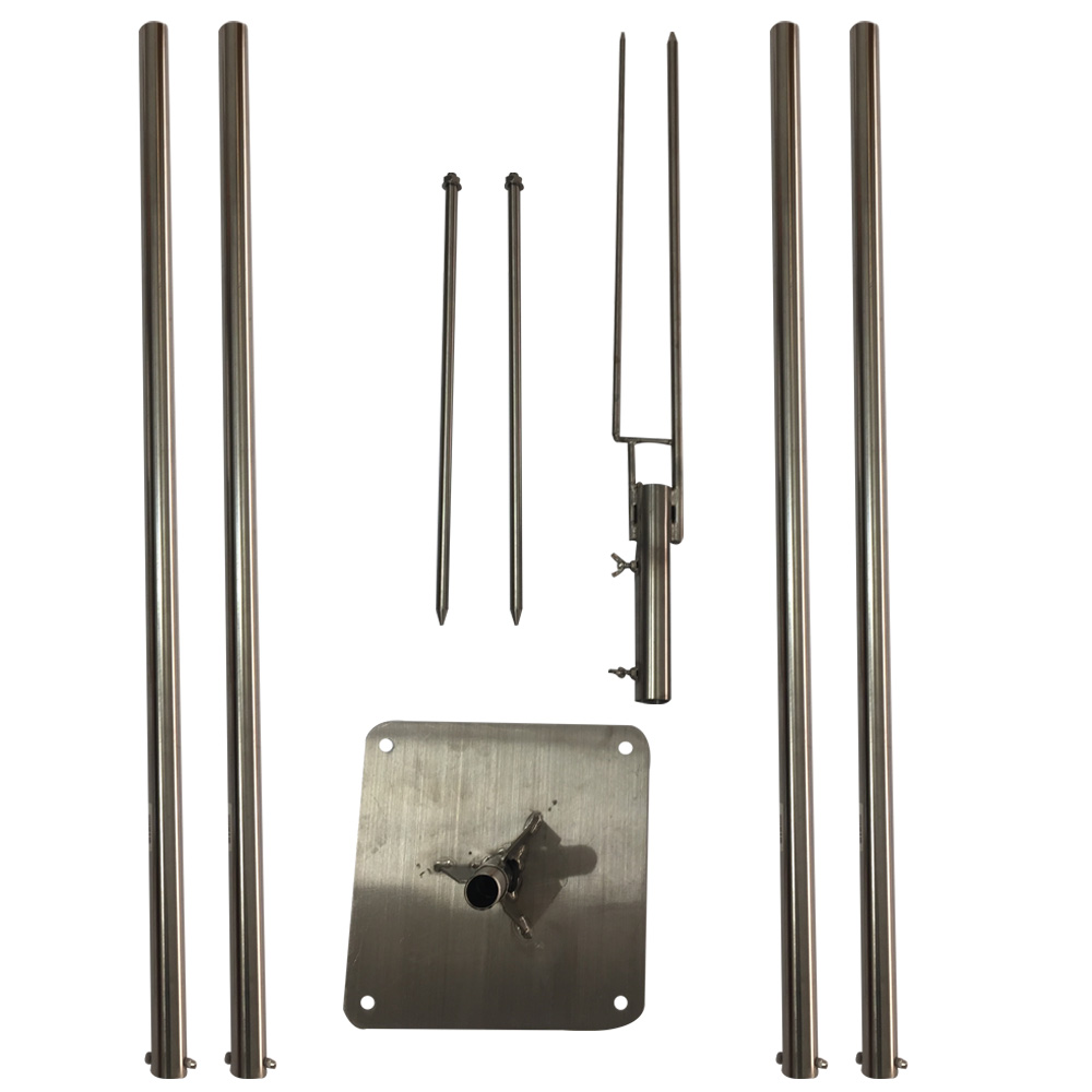Poste de Acero Inoxidable tipo extensión p/Fireworks, Incluye: 4pcs de Poste de 3.3' (1m), Base de 10&quot;x10&quot; (25x25cm) y Estaca de 2.3' (70cm)