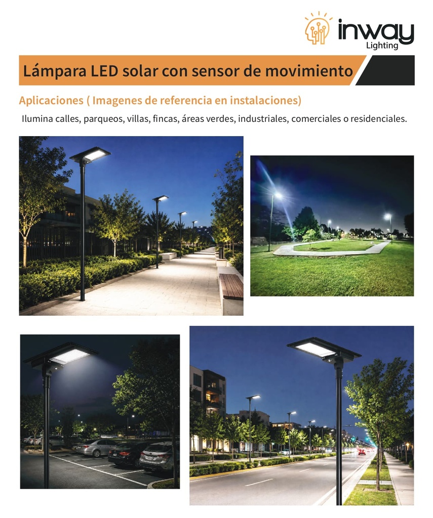 Lámpara Solar de Calle LED de 80W con Panel Integrado de 42W, 17.5V y Sensor de Movimiento, 6000K Blanco Frío, 140x70 Grados, Con Batería de Litio 153.6Wh, 17.5V, IP65, Negra, 172.5Lm/W